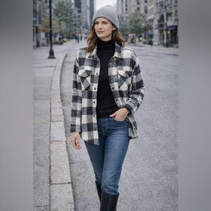 BB Dakota Buffalo Check Shacket Grayed Black/White Sz Small Gorpcore Skater